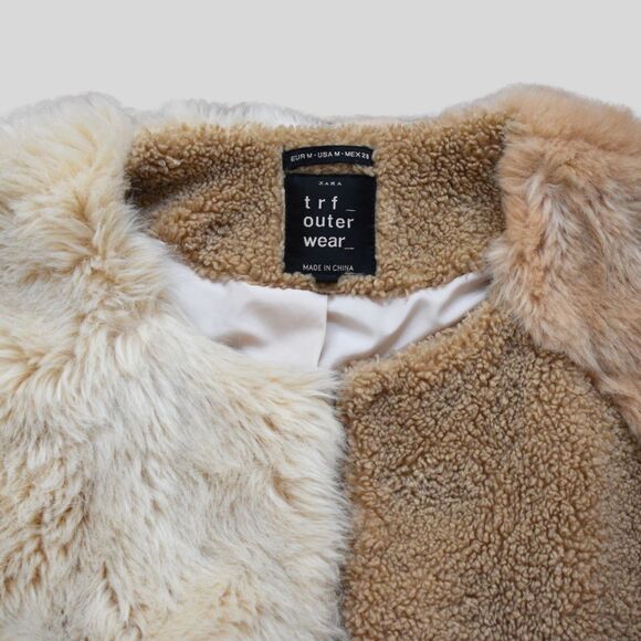 ZARA TRF COLLECTION Women's Faux Fur Patchwork Jacket Brown / Cream Size M - Picture 6 of 8